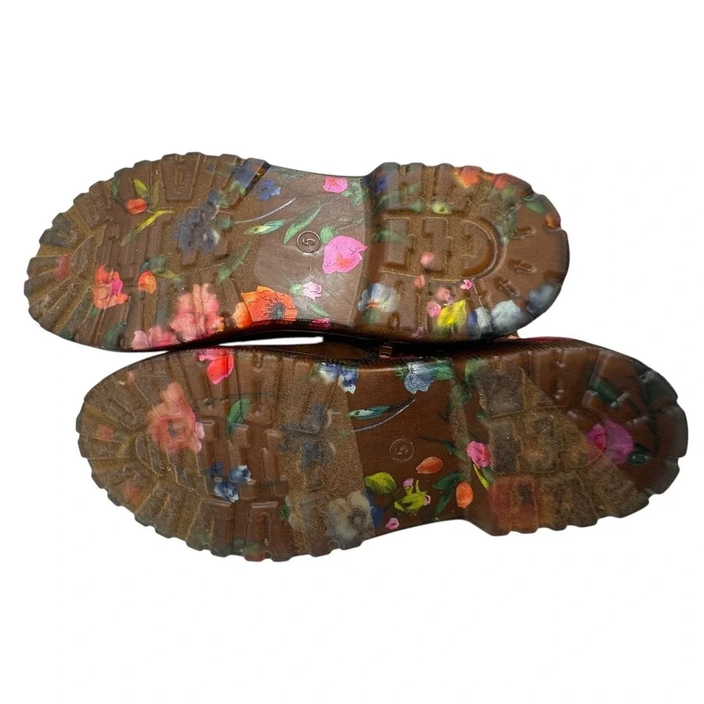 Steve Madden Girl Crystl‎ Floral Suede Chelsea Ankle Boots Brown side Zip 5